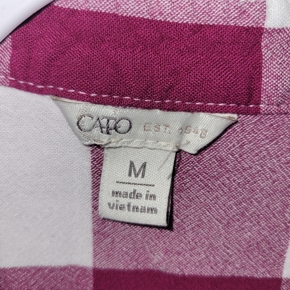 Cato Red And White Collared Blouse Medium Button Up Drawstring - Picture 4 of 11